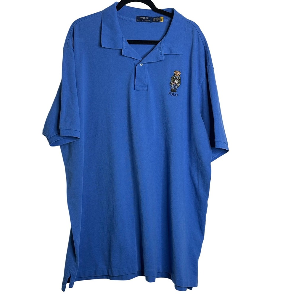 Polo Ralph Lauren Mens 2XLT Blue Polo Bear Short Sleeve Pique Shirt Big &‎ Tall